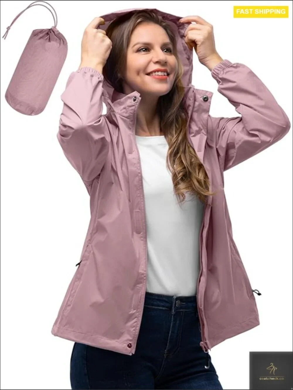 Lightweight Packable Raincoat Waterproof Hooded Windbreaker for Hiking Travel